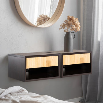 Elise 15.71" Classic Contemporary Floating Wall Mounted Nightstand with Soft-Close Tambour Drawer and Cable Hole - JONATHAN Y